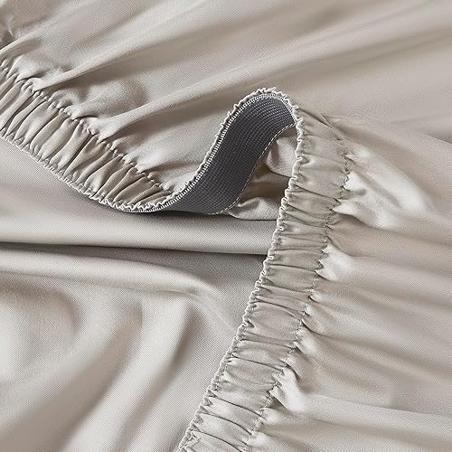 Miniatura 4 de Linen Closet Juego de sábanas de 4 piezas de satén de algodón de 400 hilos, tamaño King, color gris pardo