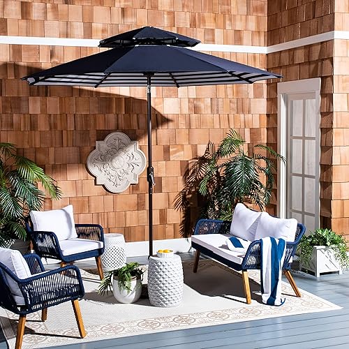 SAFAVIEH Outdoor Collection Athens Baby Blue/White 9 Ft Double Top