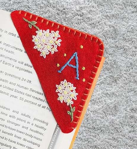 Miniatura 35 de Marcapáginas de esquina bordado a mano personalizado, lindo marcador de libro con flores, regalo de costura a mano para mujeres amantes de los Rojo