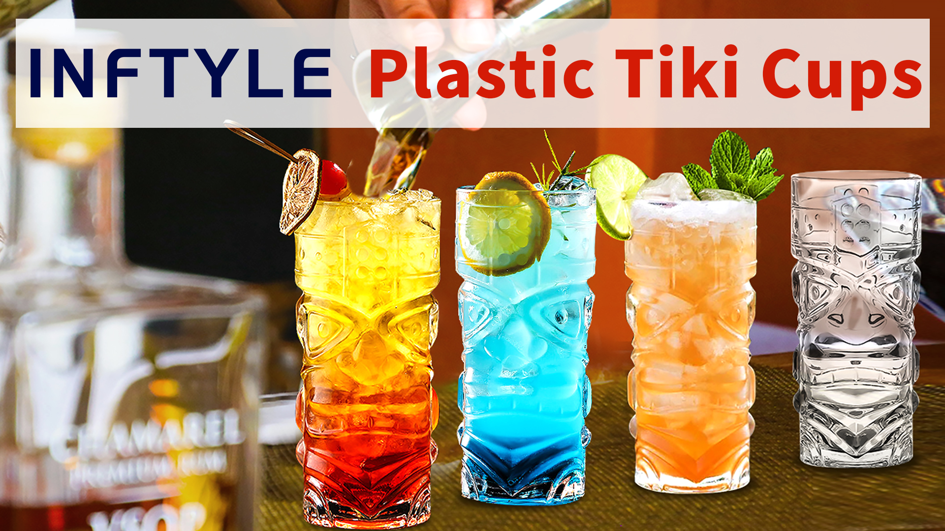INFTYLE Plastic tikibeker 530 ml, heldere Tiki cups, moderne