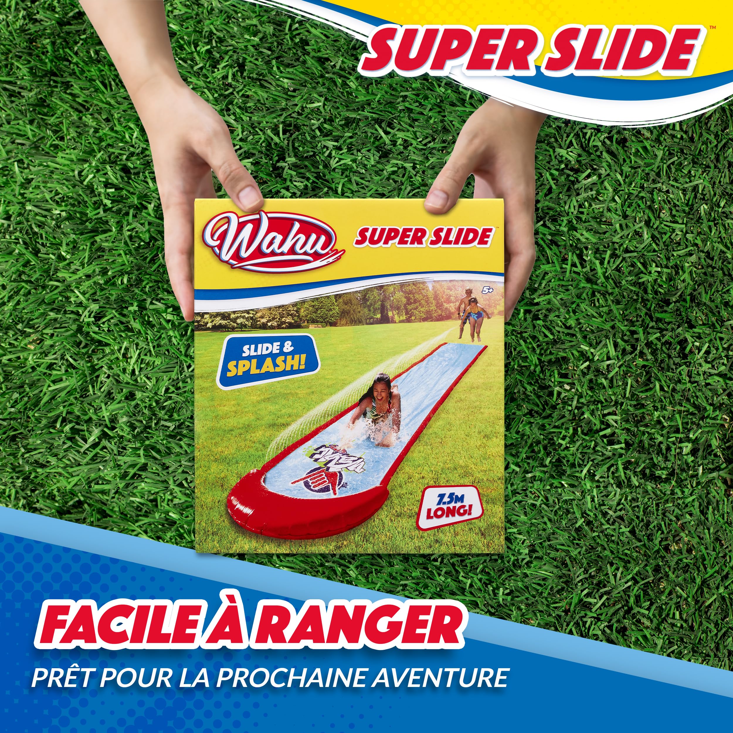 WAHU Super Slide Track - Toboggan à Eau pour Glissade de 7,5 mètres - Ventriglisse pour Toute la Famille - Tapis de Glisse Fun Estival - Jeux de Plein Air Rafraîchissants
