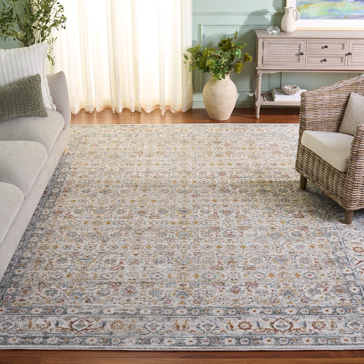 SAFAVIEH Area Rug 8x10 - Avalon Collection - Large - Ivory & Light Blue, Traditional Design, Non-Shedding & Easy Cleaning, Ideal for Living Room, Bedroom, Office, Dining Space (AVA210A)