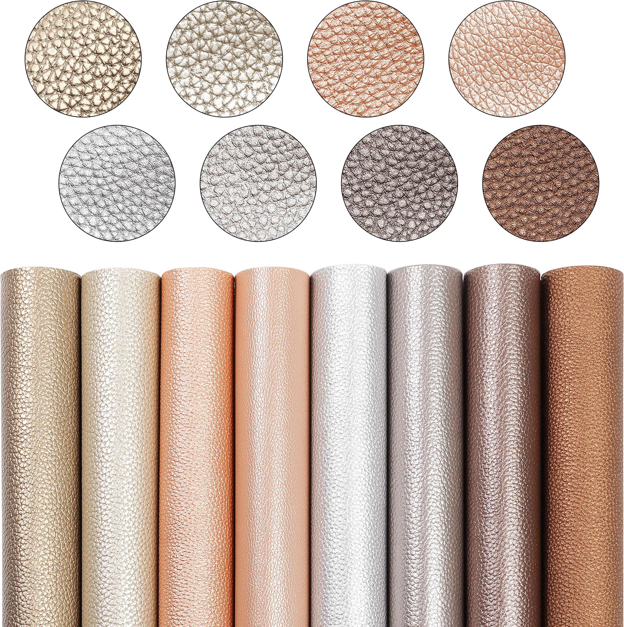 LOTOFUN Shiny Pearl Faux Leather Sheets: Soft Pearl Lustrous Textured Metallic PU Synthetic Leather Fabric 8Pcs/Set 12x8 Inch for Bows Earrings Making DIY Craft (Dark Color)