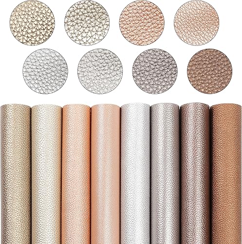 Hojas de cuero sintético de perlas brillantes tela de cuero sintético PU metálica con textura brillante perla suave, 8 unidsjuego de 12 x 8 pulgadas