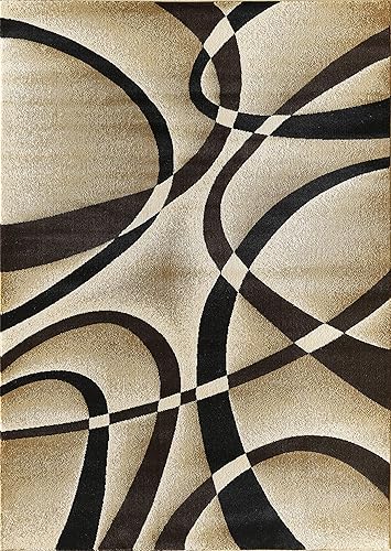 Miniatura 2 de GLORY RUGS Alfombra moderna de 5 x 7 pulgadas, diseño de remolinos beige, para dormitorio, sala de estar, comedor, contemporáneo, colección Sevilla,