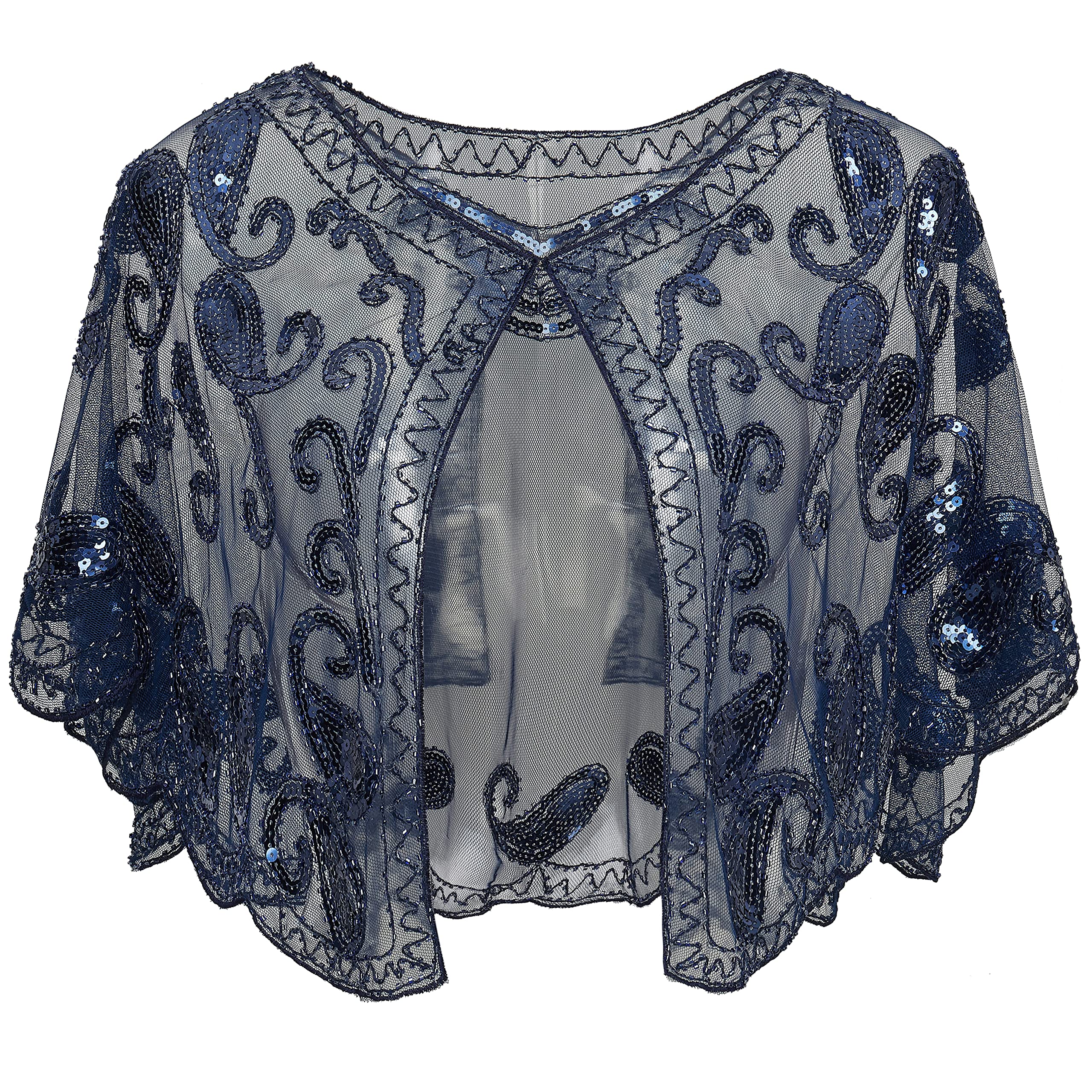 Babeyond Women's Blue Artideco 1920S Shawl Sequin Beaded Art Deco Evening Cape Vintage Shawl Wraps (Blue), Free,