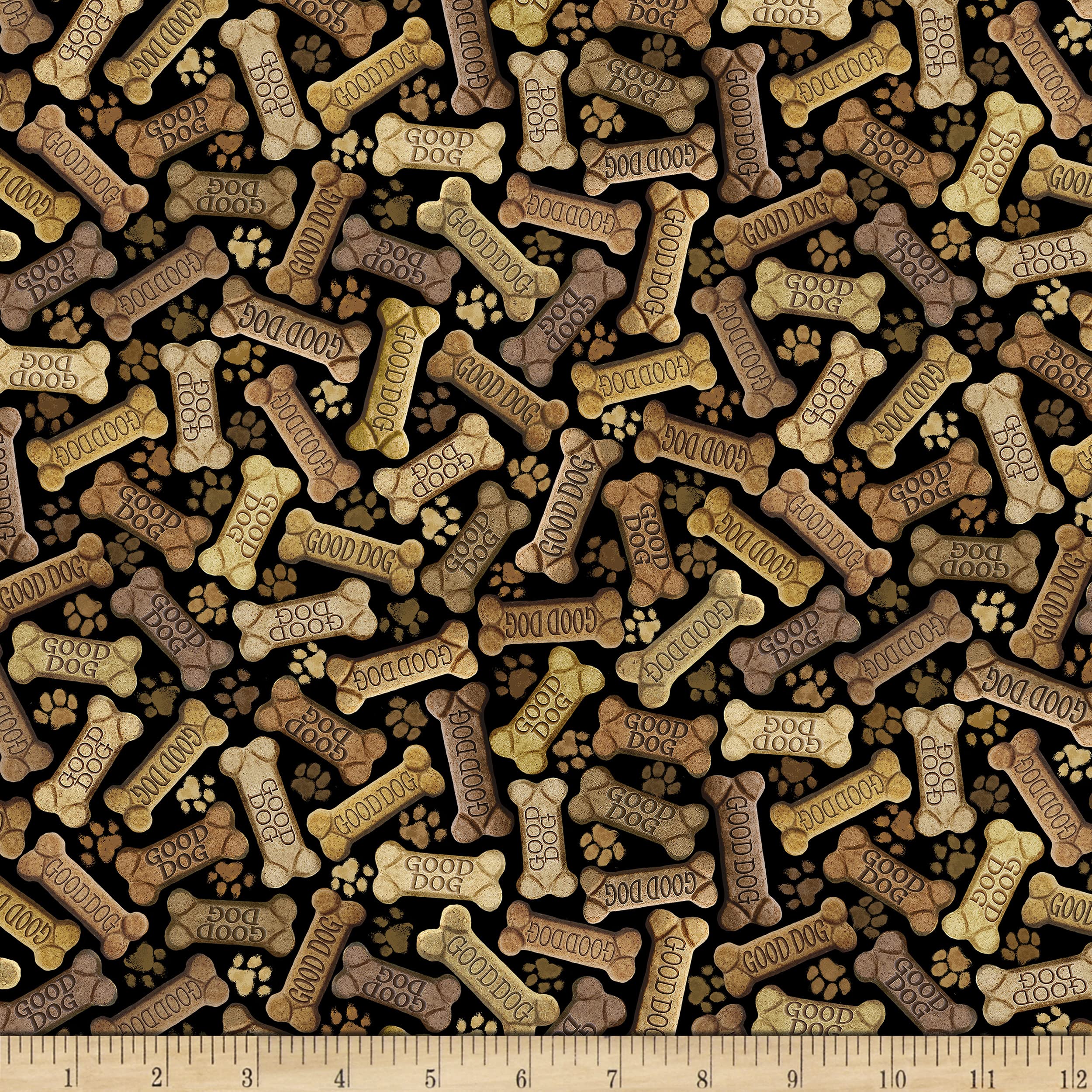 I Love My Dog Tossed Dog Bones Black, Fabric by the Yard