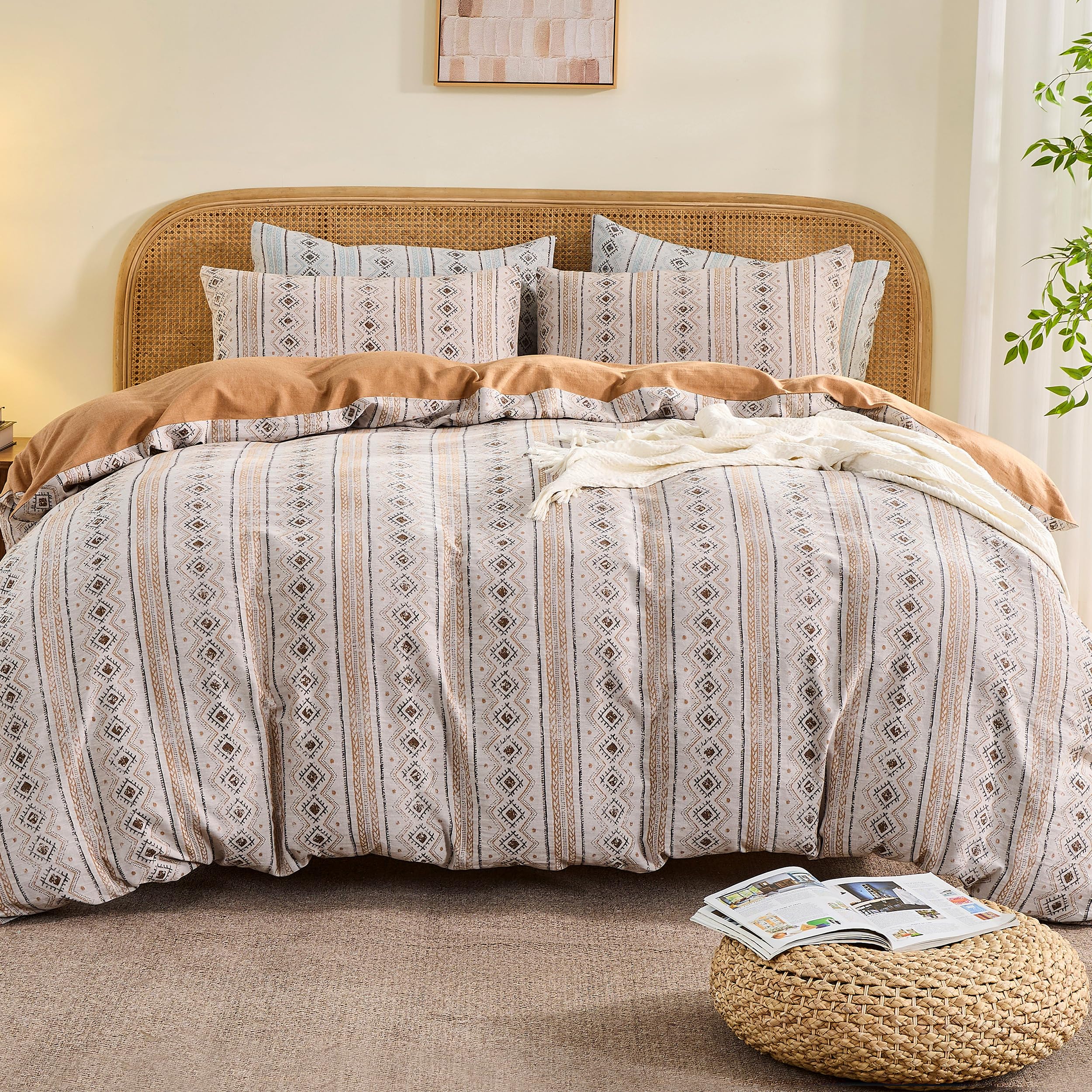 Parure de lit style bohème en coton marron pour une chambre cocooning