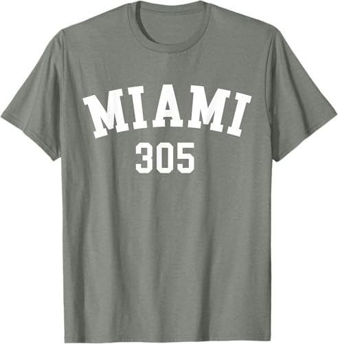 Miniatura 62 de Miami 305 USA American College Font T-Shirt Negro,Azul Marino,Azul Pastel,Arándano,Rojo,Plateado,Hierba,Verde Kelly,Marrón,Verde Oliva,Jaspeado