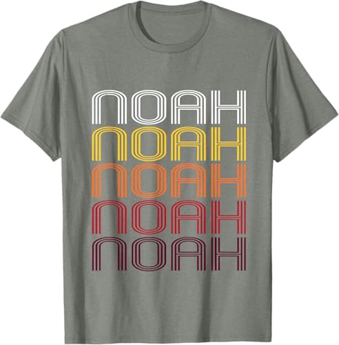 Miniatura 11 de Noah Retro Wordmark Pattern - Vintage Style T-shirt T-Shirt Black,Sapphire Blue,Pink Heather,Olive Heather,Purple Heather,Red Heather,Burgundy,Brown