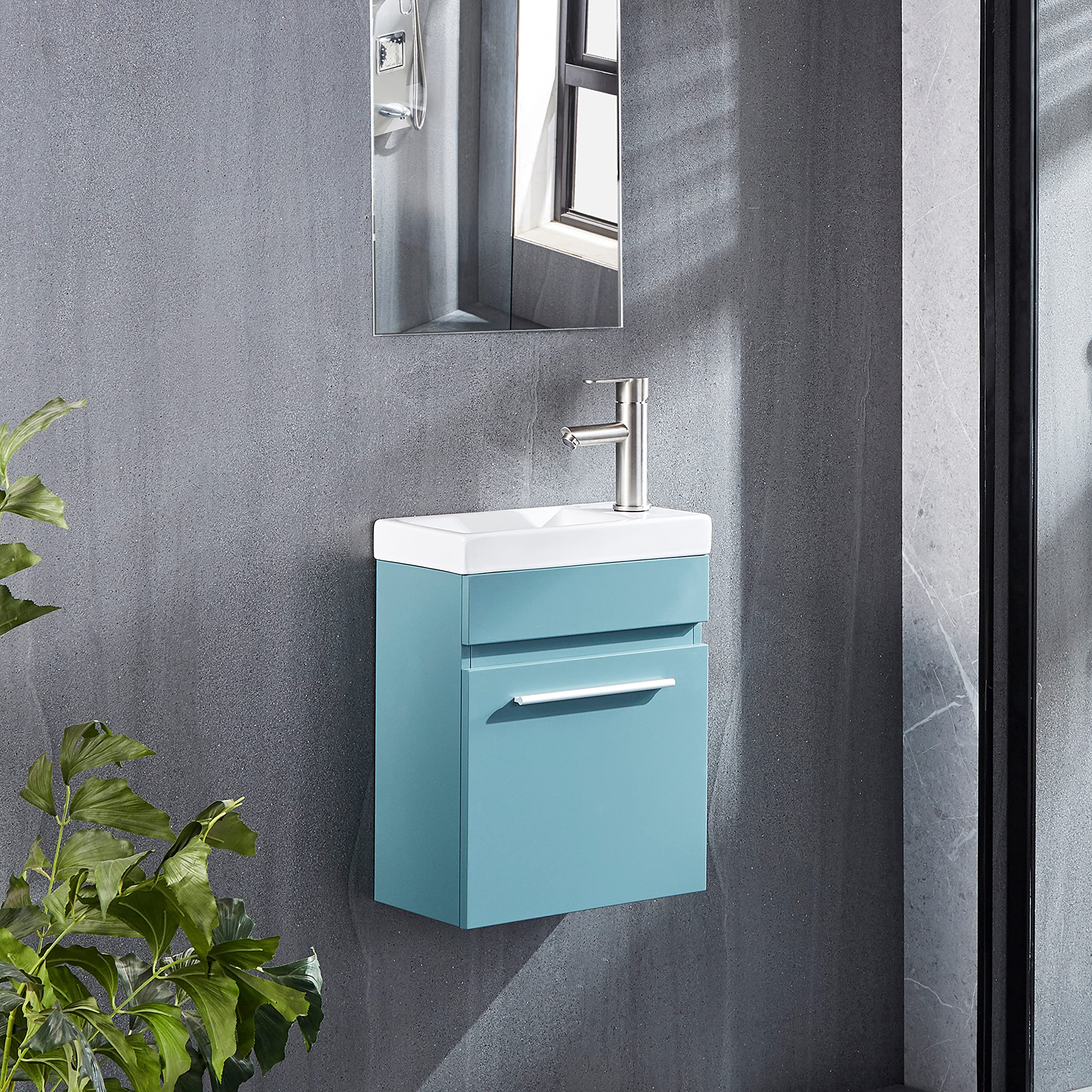 DELAVIN 16" Bathroom Vanity and Sink Combo, Floating Bathroom Storage with White Ceramic