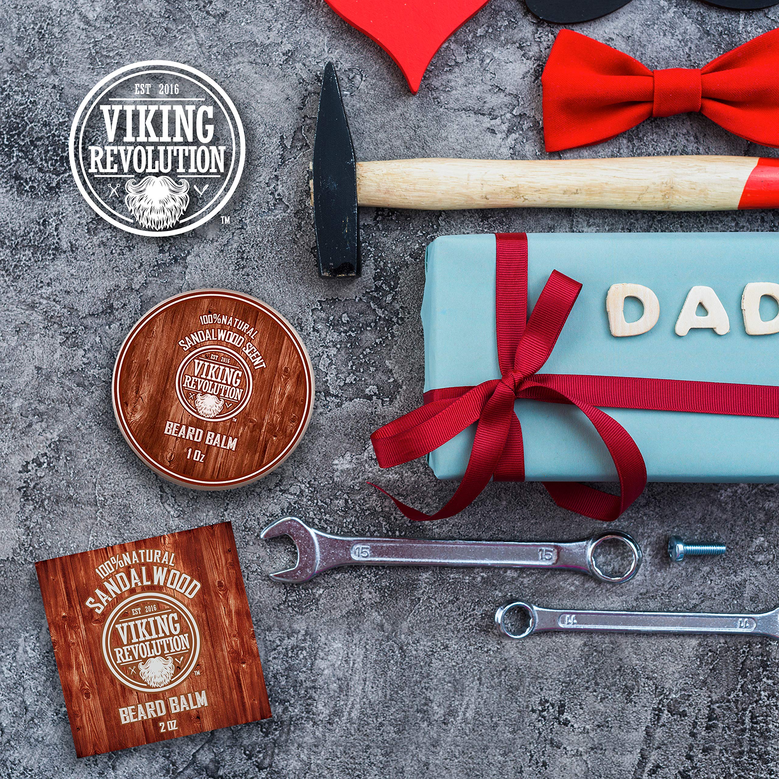 Viking Revolution Sandalwood Beard Balm - Beard Butter with Argan Oil, Beard Softener for Men with Jojoba Oil - Beard Moisturizer for Men with Beeswax - Beard Wax for Men (2oz, 1 Pack)