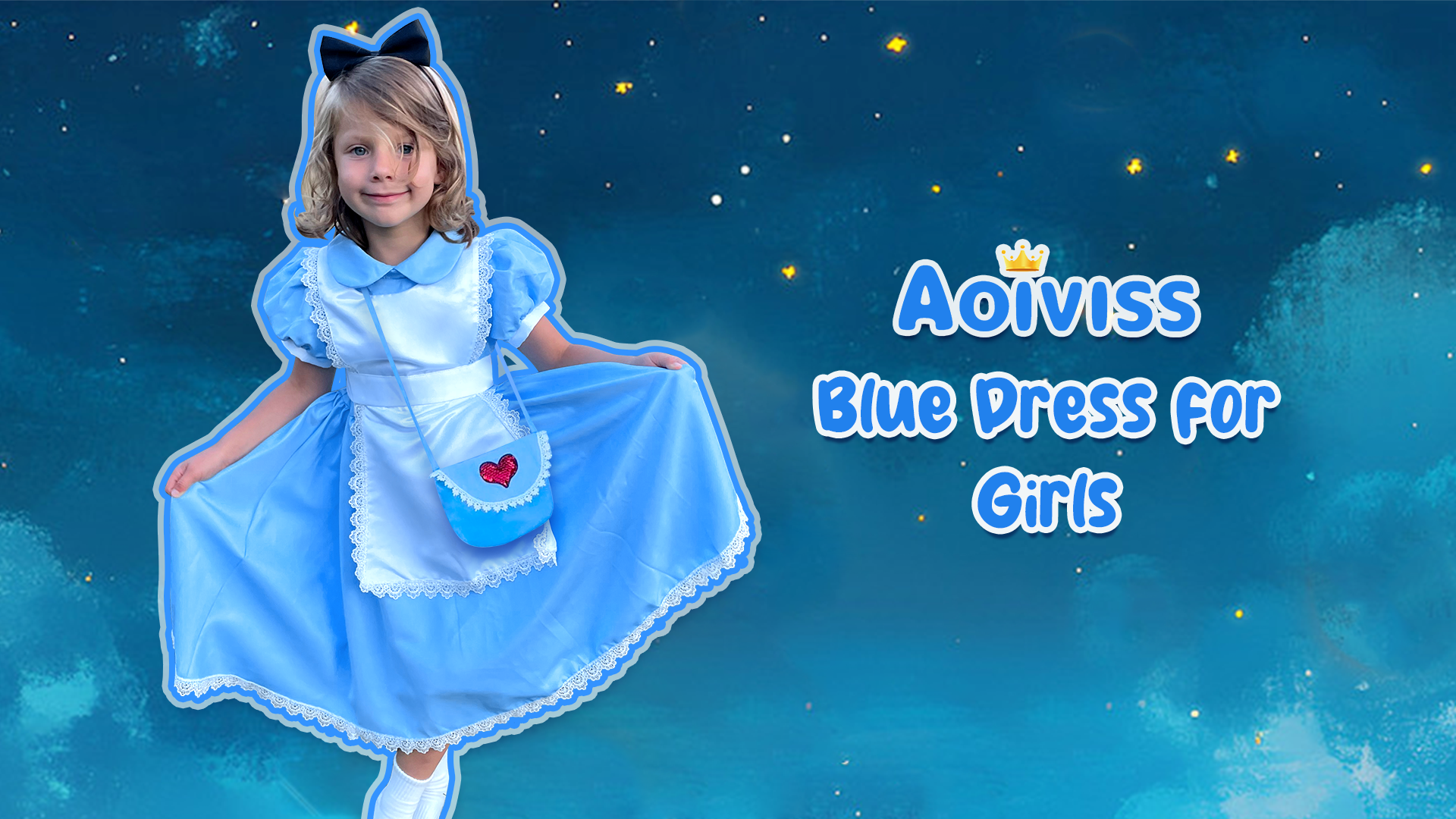 Disfraz completo azul para niñas Aoiviss con accesorios miniatura 7