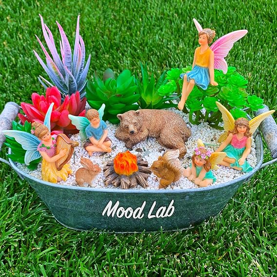 Mood Lab Peri Bahçesi - Minyatür Periler Figürinler Aksesuarları - 9'lu Kamp Kiti - Dış Mekan veya Ev Dekoru için Set