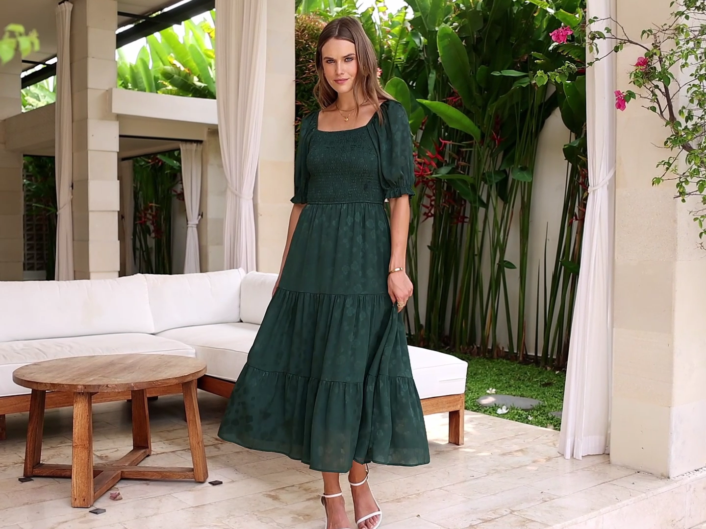 PRETTYGARDEN Women's Summer Elegant Floral Midi Dresses (Army Green,S)