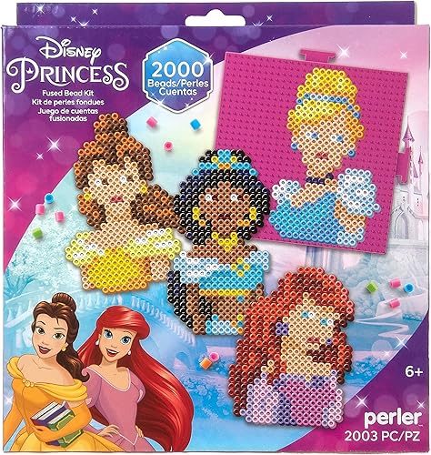 Perler Disney Princesses Fused Bead Kit de actividades de manualidades, incluye 5 patrones, los tamaños del proyecto terminado varían, multicolor