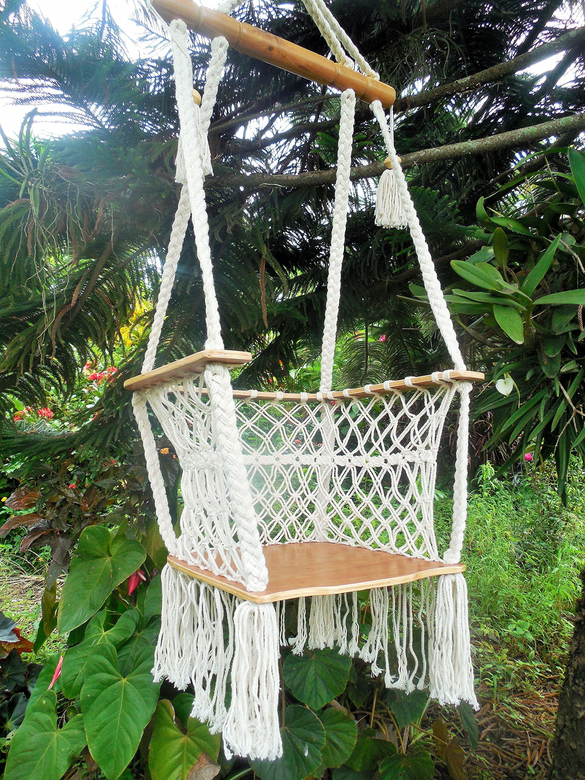 Leetyahammocks Children Hanging Chair Handmade Macrame Cotton Beige with Plywood/Indoor Outdoor Children Chair Swing/Premium Hanging Chair Swing