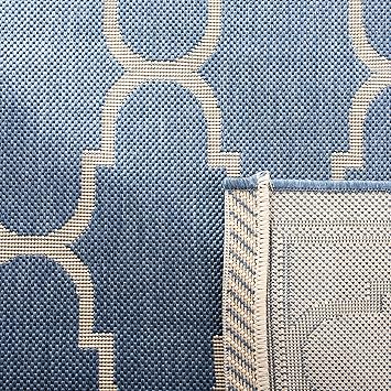 SAFAVIEH Washable Rug Outdoor Courtyard Collection - 9' x 12'6", Blue & Beige, Non-Shedding & Easy Cleaning, Ideal for Patio, Backyard, Mudroom, DIning Space (CY6016-243)