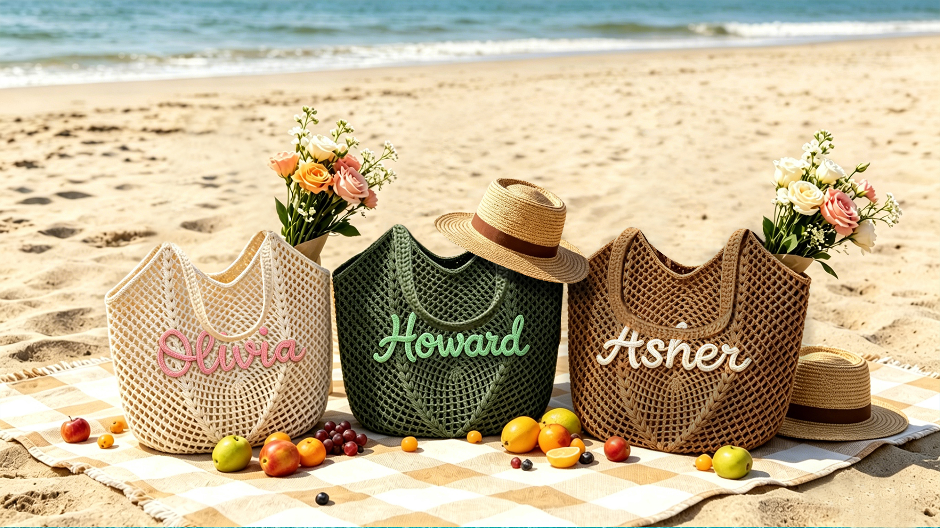 Bolso de playa tejido a ganchillo personalizado para mujer, bolso tote grande y ligero con bordado artesanal, ideal como regalo para fiesta de despedida de soltera, vacaciones de verano miniatura 7