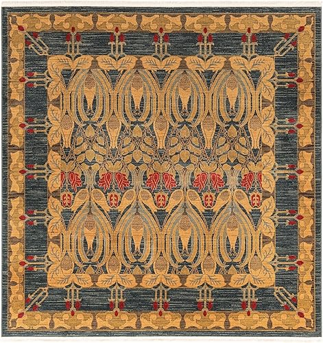 Miniatura 2 de Unique Loom Edinburgh Collection - Alfombra de área (7 pies 10 pulgadas, cuadrada, azul marinobronceado)