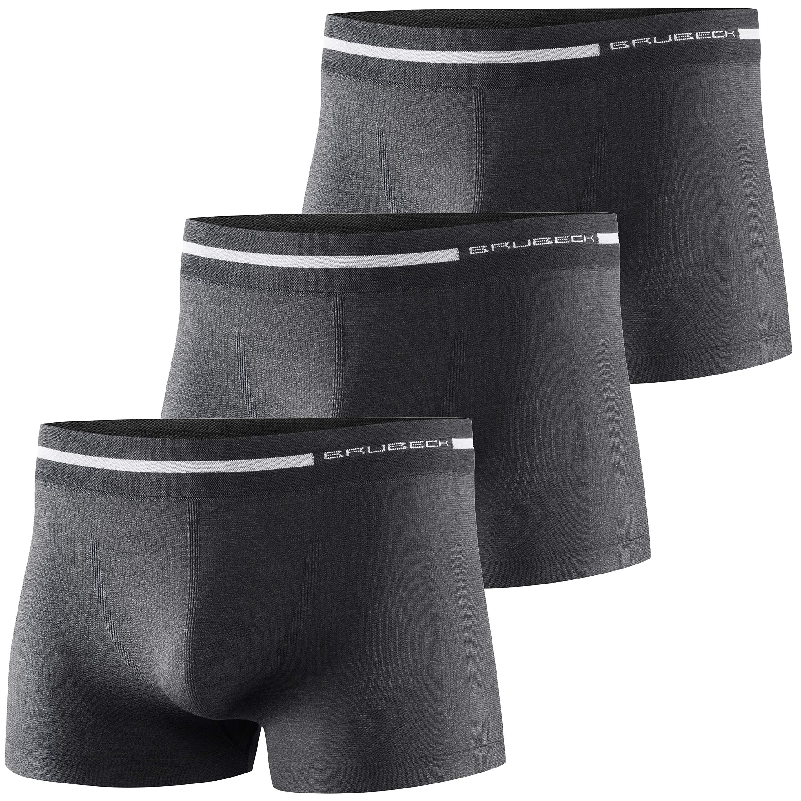 BRUBECK 3er Pack Herren Boxershorts | Atmungsaktiv | Sport | Unterhose | Funktionsunterwäsche | Briefs | Retro | 41% Merino-Wolle | BX10430