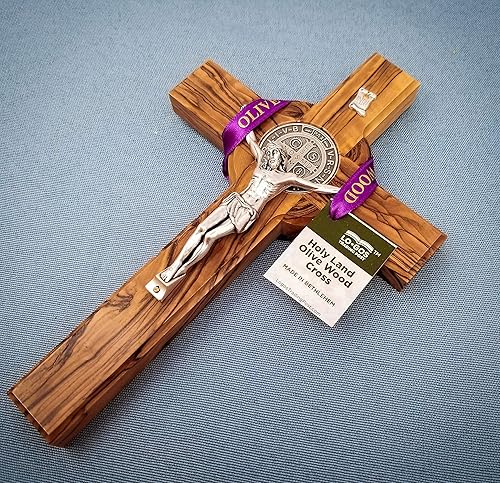 Miniatura 3 de Logos Trading Post Cruz de pared colgante de San Benito de madera de olivo de Tierra Santa de Israel, cruz de iglesia de madera para pared, símbolo