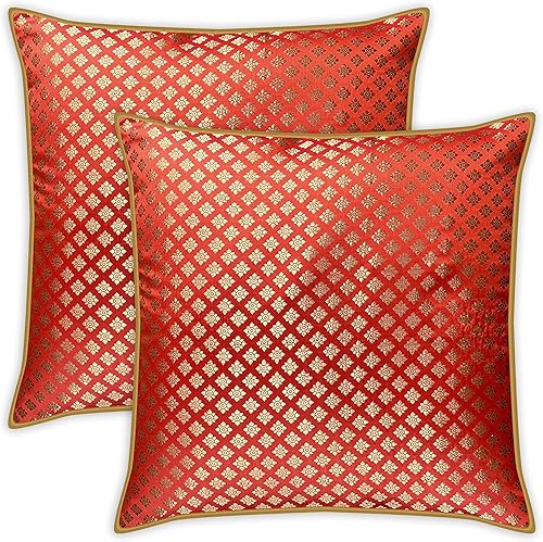 AVKA Studio Fundas de almohada de brocado naranja oscuro, paquete de 2 almohadas decorativas de damasco de seda sintética, 20 x 20 pulgadas, funda