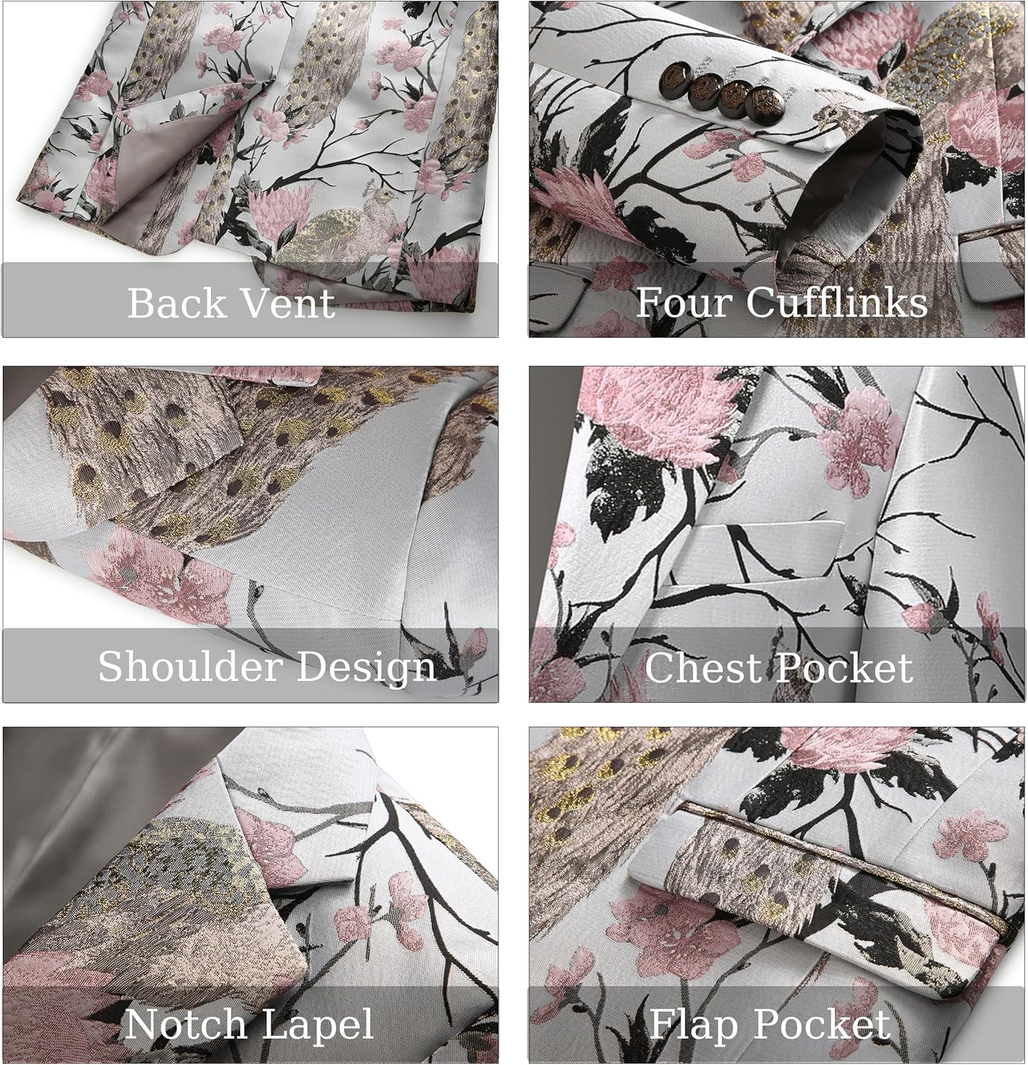 MOGU Mens Floral Blazer Paisley Suit Jacket Notched Lapel Tuxedo Men's Sport Coat for Casual Party Prom - Image 5