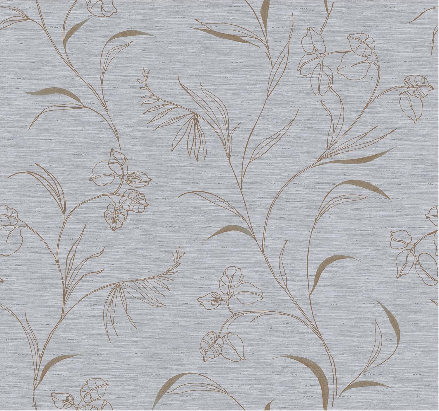 York Wallcoverings AT4176 Ashford Toiles Floral Leaf Trail Wallpaper, Silver Metallic/Gold Metallic