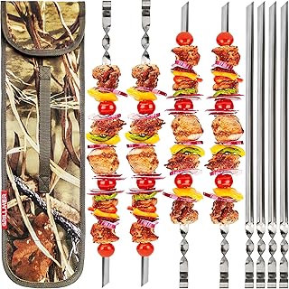 Skewers 22" Large【Upgraded】 Shish Kabob Skewers Stainless Steel Long & V-Shape Reusable Kabob Sticks Barbecue BBQ Skewers for Grilling Set of 8 Piece Heavy Duty Wide BBQ Sticks Ideal for Shish Kebab