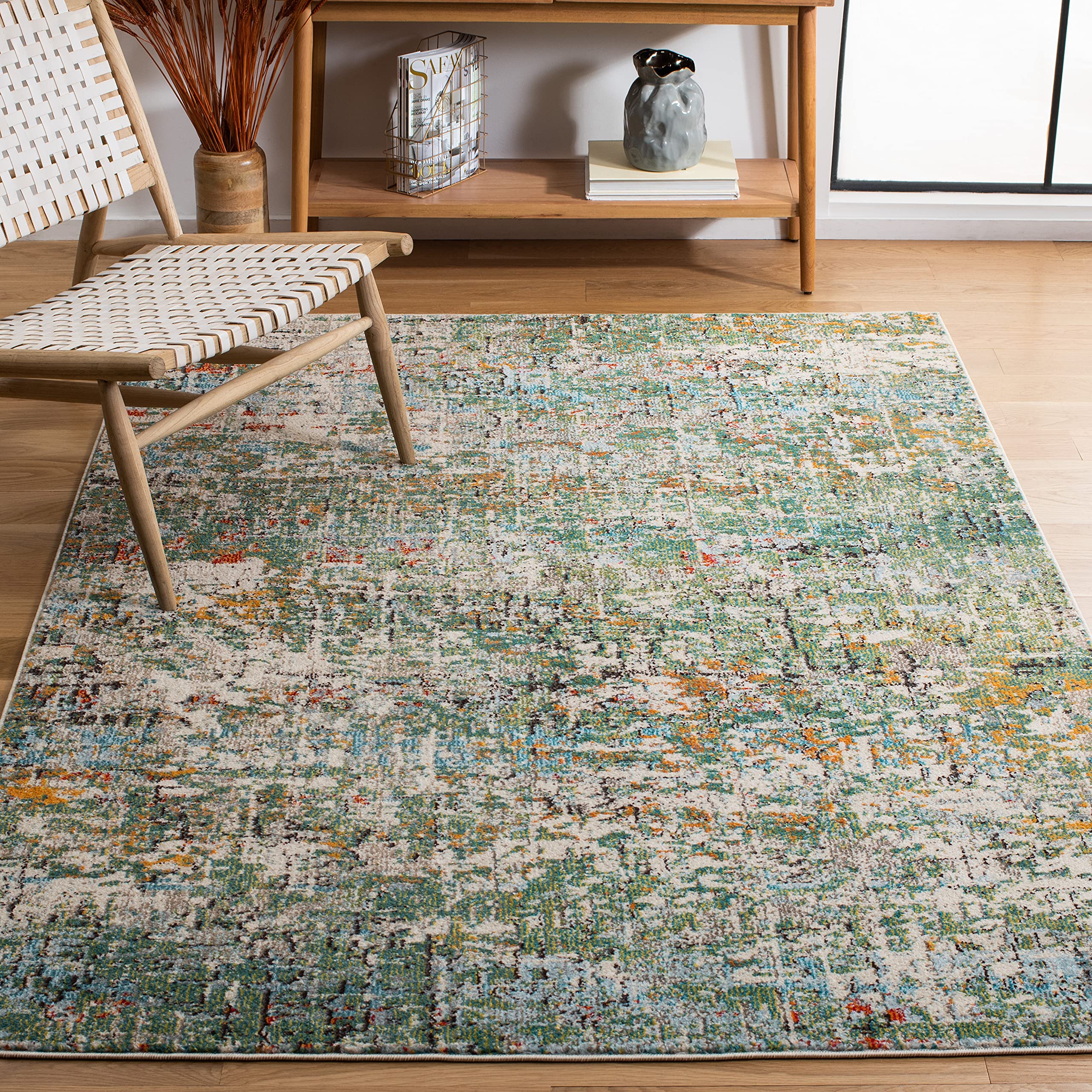 SAFAVIEH Madison Collection Accent Rug - 4' x 6', Green & Turquoise, Modern Abstract Design, Non-Shedding & Easy Care, Ideal for High Traffic Areas in