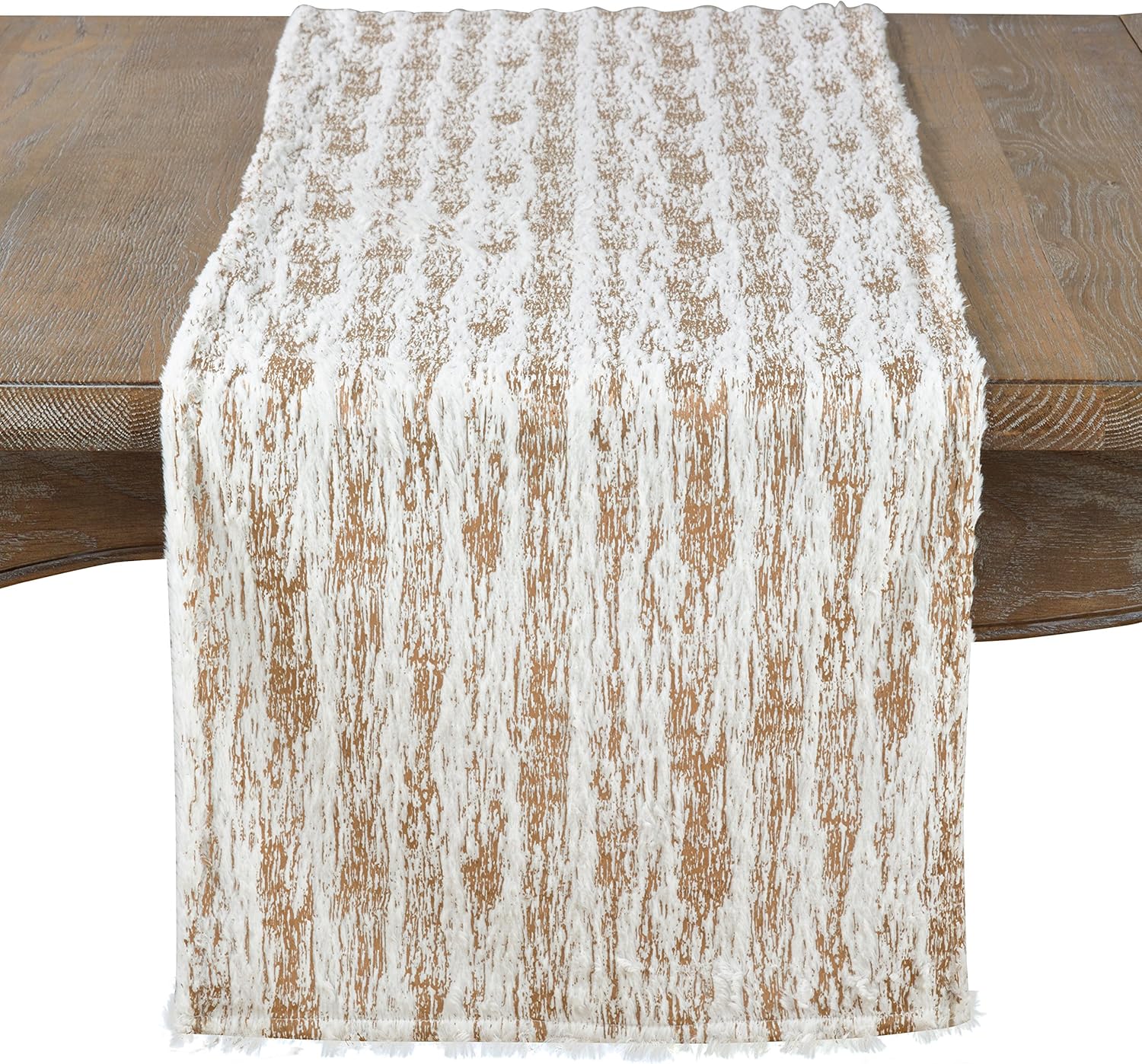 Saro Lifestyle Faux Fur with Brushed Metallic Foil Print Runner, 16"x72", Gold