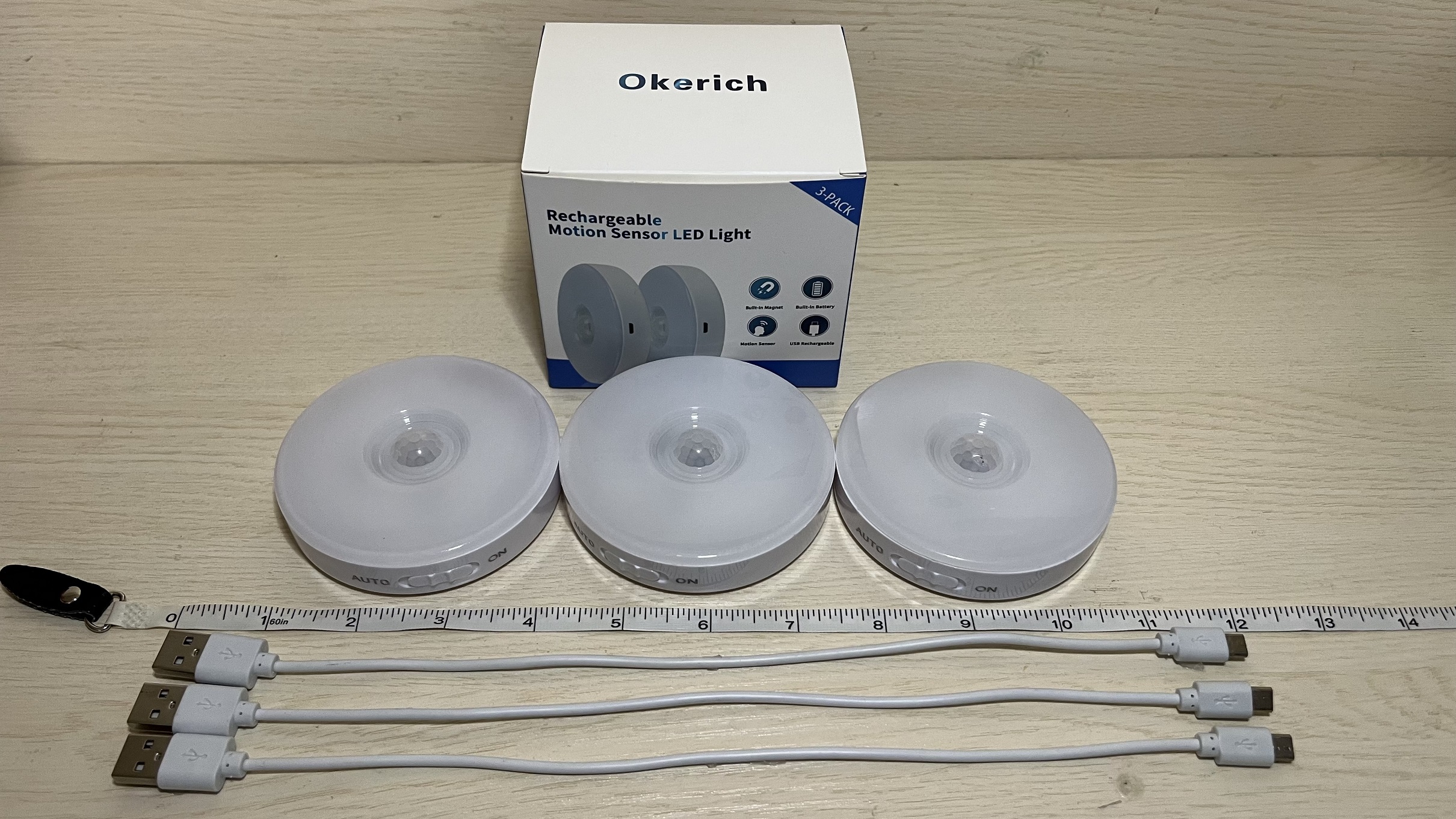 Image of Improved LED Motion Sensor Light Indoor, Bright & Long-Lasting | Rechargeable Battery, Stick-On Motion Sensor Puck Night Lights for Closet, Cabinet, Kitchen, Stairs - Cool 3Pack