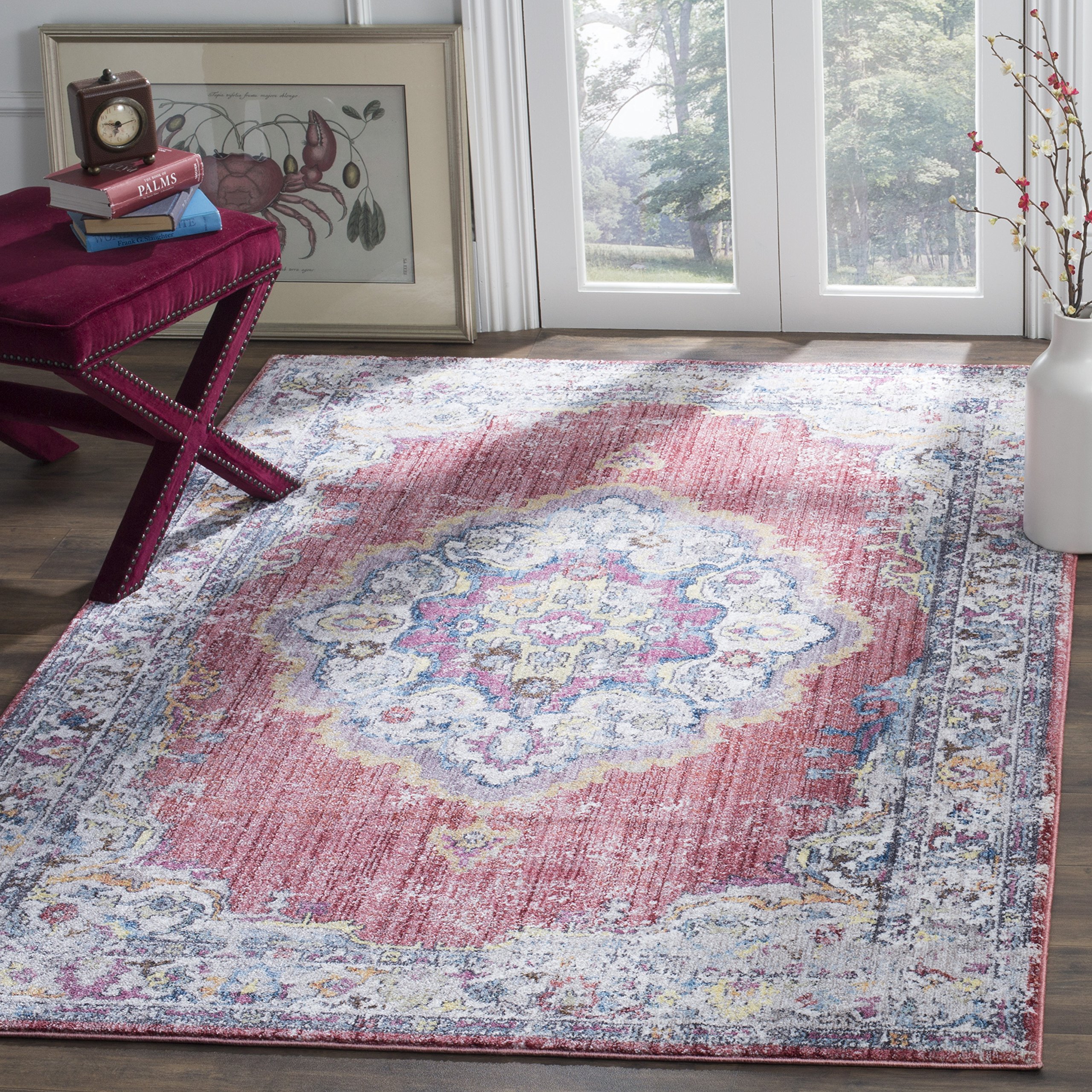 Safavieh Trendy New Transitional Indoor Woven Rectangle Area Rug, Bristol Collection, BTL343, in Fuchsia / Light Grey - Image 2