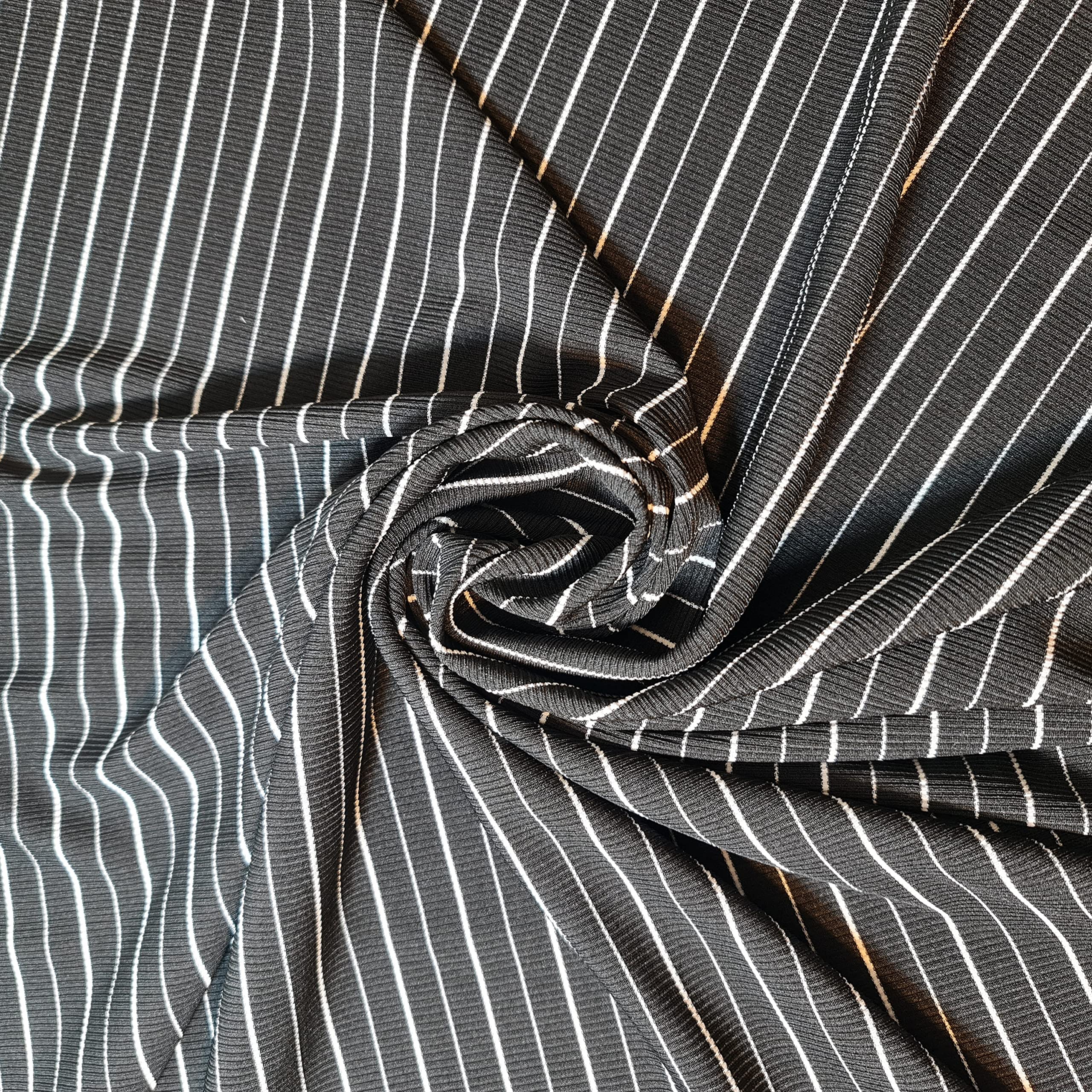 Knit Rib Elastane Waistbands Ribbing Strip Jersey Stretch Fabric Material Great Recovery Resilient Garment Cuffs Collars Welt Edge 150cm x 100cm (1 Meter Pre Cut) (Black White Stripe Rib #2)