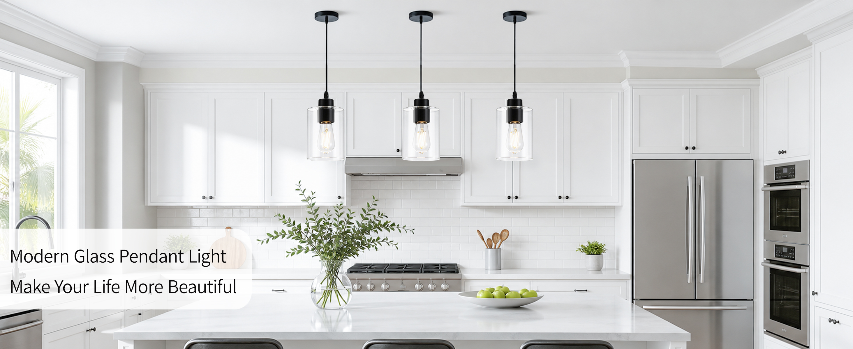 Image of MAYNA 2 Pack Modern Pendant Light with Clear Striped Glass Lmapshade