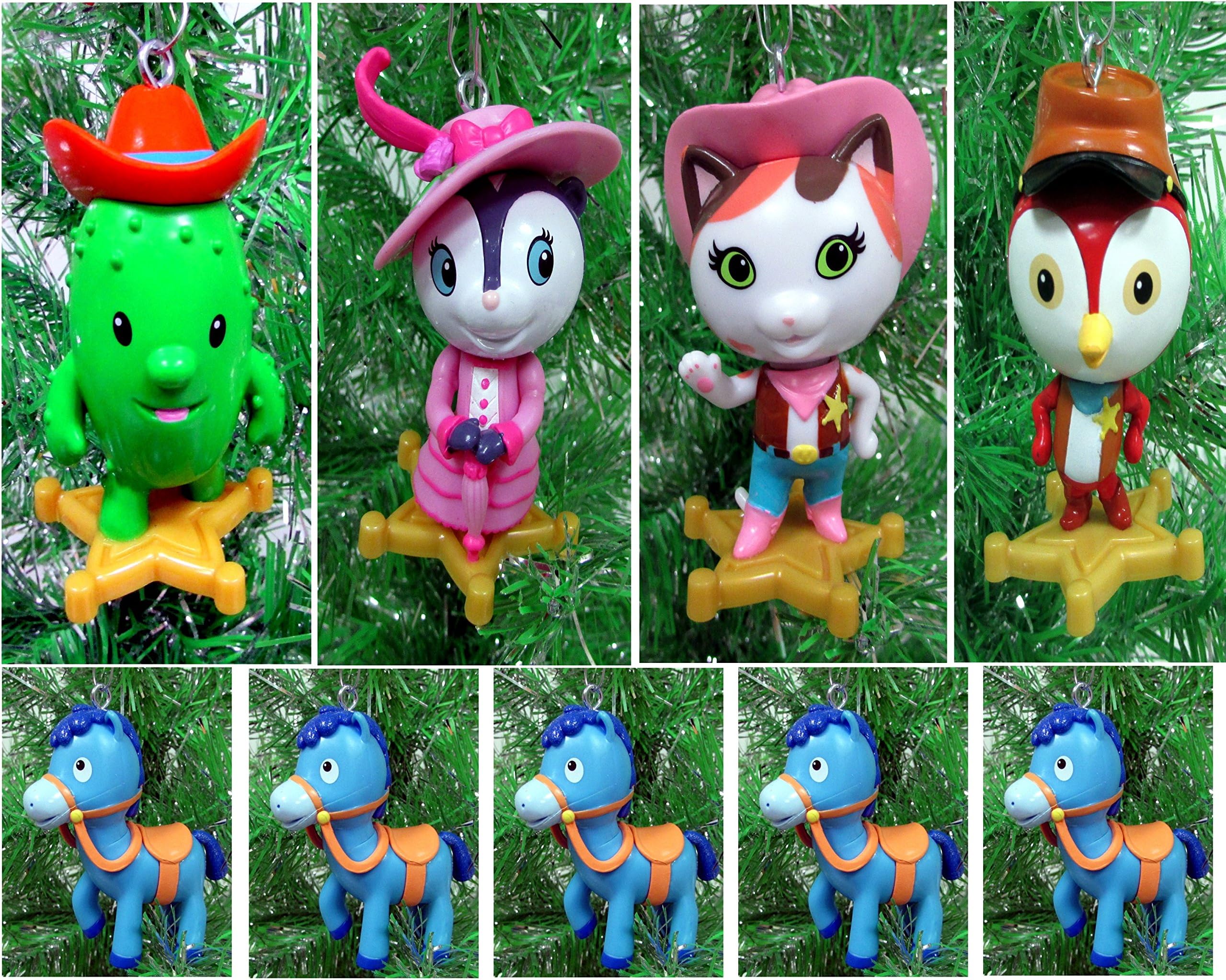 Sheriff Callie's Wild West 5 Piece Holiday Christmas Ornament Set Featuring Sheriff Callie, Deputy Peck, Toby, Priscilla Skunk, and Sparky - Shatterproof Plastic Ornaments Range from 3.5" to 4" Tall