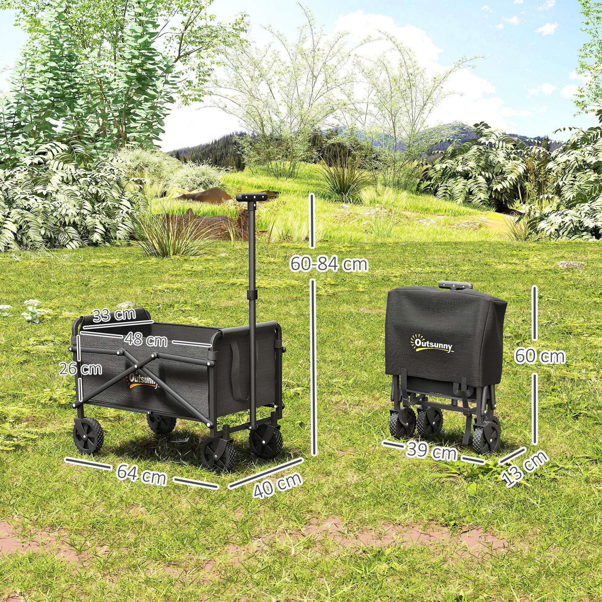 Outsunny Bollerwagen Faltbarer Handwagen 360° Gartenwagen Transportwagen mit verstellbarem Griff Strandwagen bis 60 kg Tragkraft, für Sport, Einkauf, Camping, Schwarz
