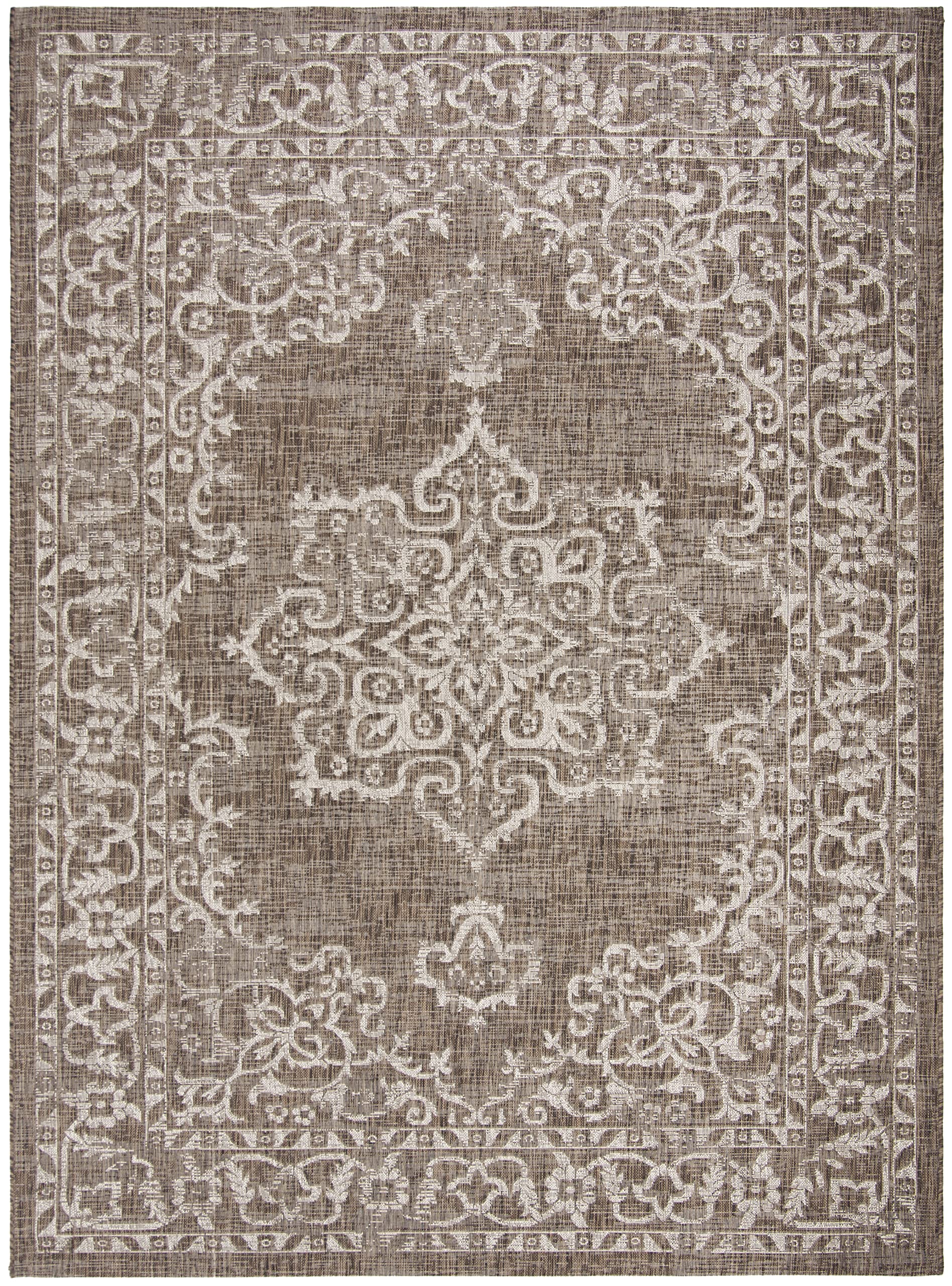 SAFAVIEH Washable Rug Outdoor Courtyard Collection - 9' x 12', Brown & Beige, Non-Shedding & Easy Cleaning, Ideal for Patio, Backyard, Mudroom (CY8481