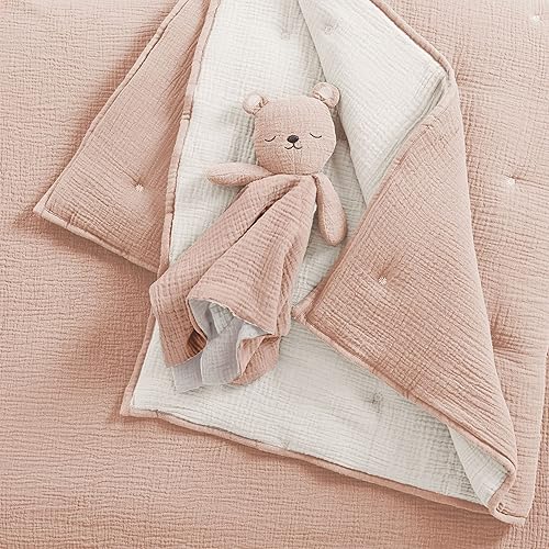Miniatura 4 de Levtex Baby - Juego de ropa de cuna de muselina en nube - Juego de cuna para bebé - Flores rosas y blancas - Muselina texturizada rosa - Juego de 5