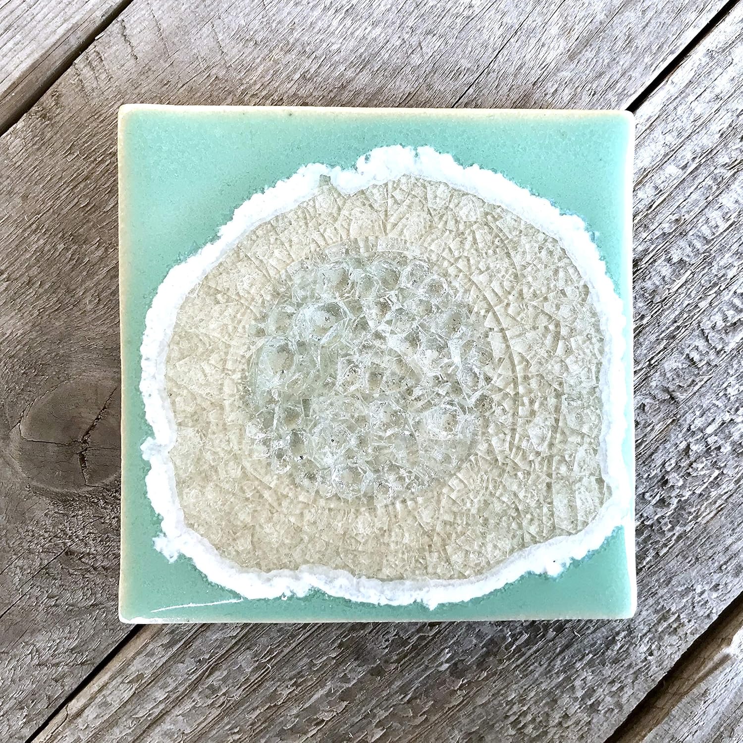 Geode Crackle Coaster in Seafoam, Geode Coaster, Agate