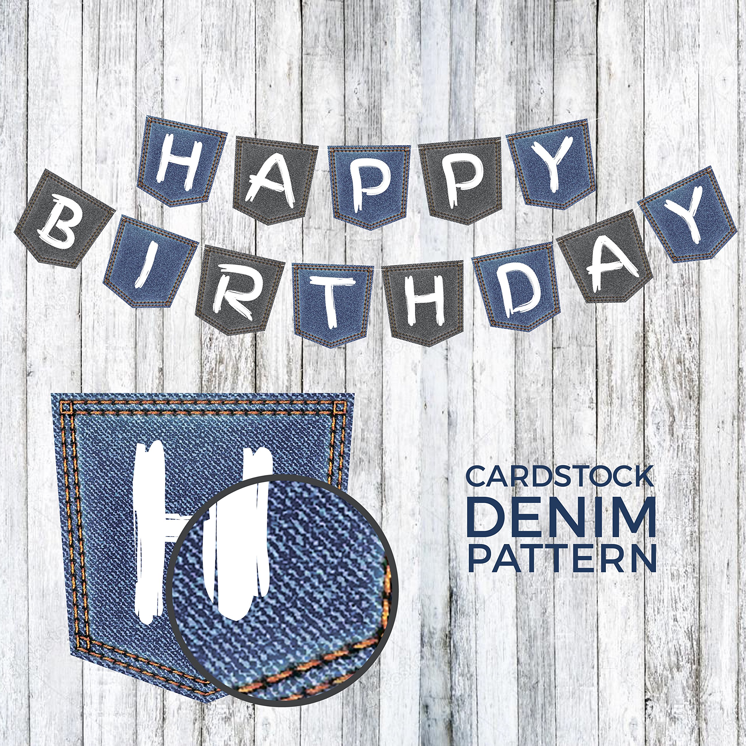 Happy Birthday Banner Denim Pocket Design | Birthday Decorations | Happy Birthday Decorations | Blue Party Decorations | Happy Birthday Banner Blue | Denim Party Decorations