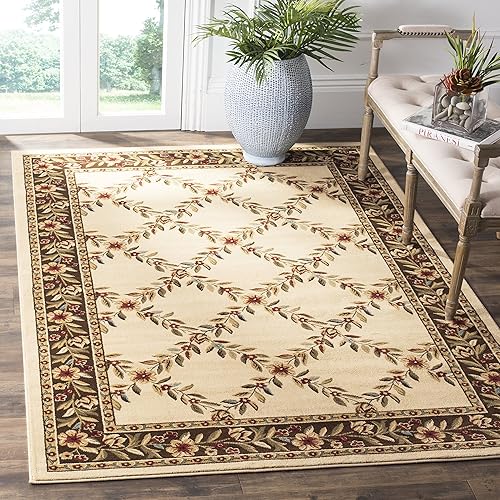 Miniatura 8 de SAFAVIEH Lyndhurst Collection - Alfombra de área de 8 x 11 pies, azul y azul, diseño tradicional de enrejado floral, no desprende pelusa y de fácil