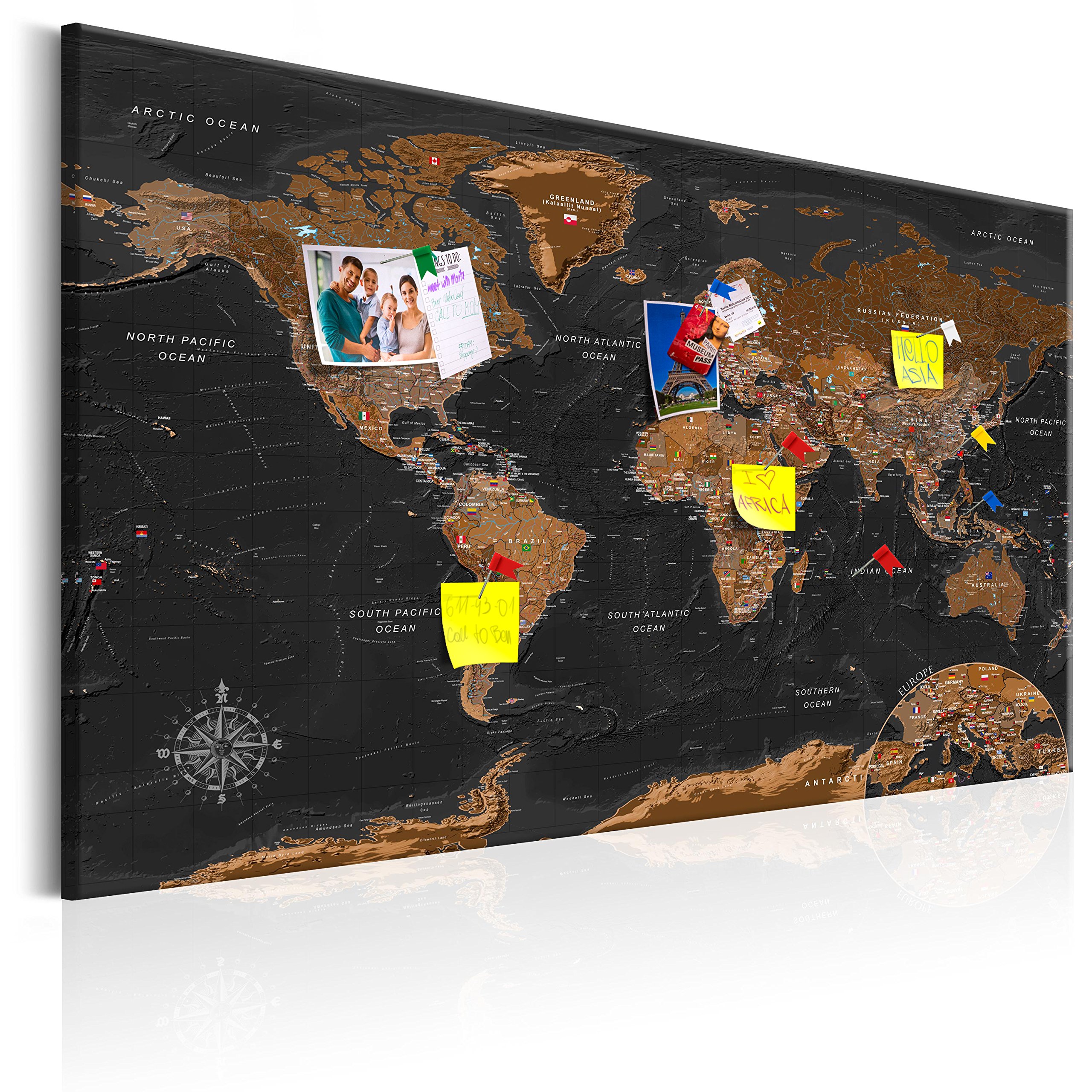 murando - Pin Board World Map 120x80 cm/48"x32" 1 piece Cork Board On Non-Woven Material XXL Memo Notice Board Pins Included Vision Board Images Pictures Home Decor Wall - Travel Gift k-A-0206-v-a