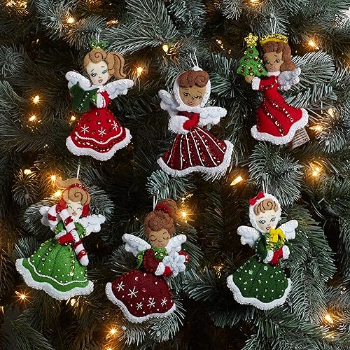 Miniatura 6 de Bucilla 89493E - Kit de 6 piezas de adorno de fieltro, ángeles de Navidad, perfecto para manualidades y manualidades