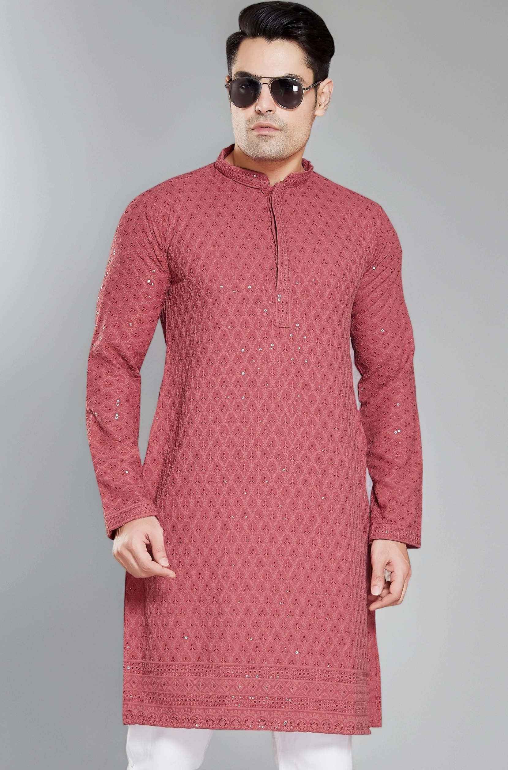 Men's Sequince Embroidered Cotton Blend Only Kurta