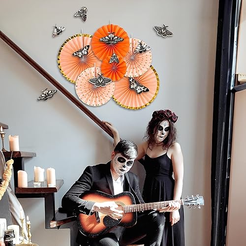 Miniatura 3 de Cheerland Decoración de Halloween para abanicos de papel Bohoween colgante, polilla dorada y naranja, mariposa, decoración del hogar para cumpleaños