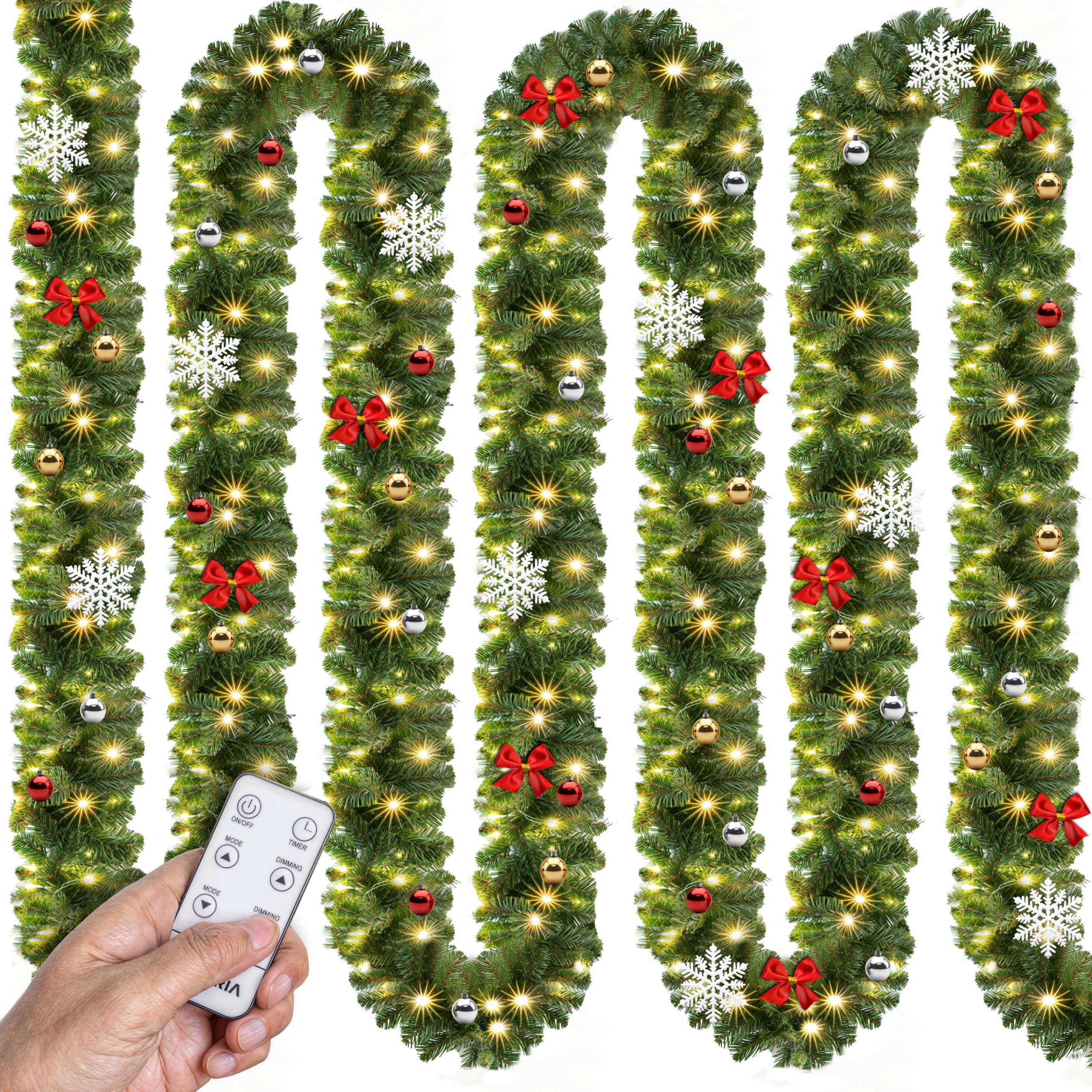 Casaria Ghirlanda Decorazione di Natale con Telecomando 5m 80 LED Timer 7 Modalità di Luce Bianca | 7 Modalità di Luce Bianca, 160 led, Decorazione natalizia, Telecomando con timer 7 livelli di luce, Indoor & outdoor, esterno