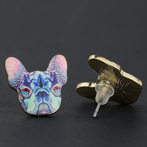 Miniatura 5 de Aretes Bulldog francés aretes de perro para mujeres y madres perros, estampado de esmalte colorido, Metal