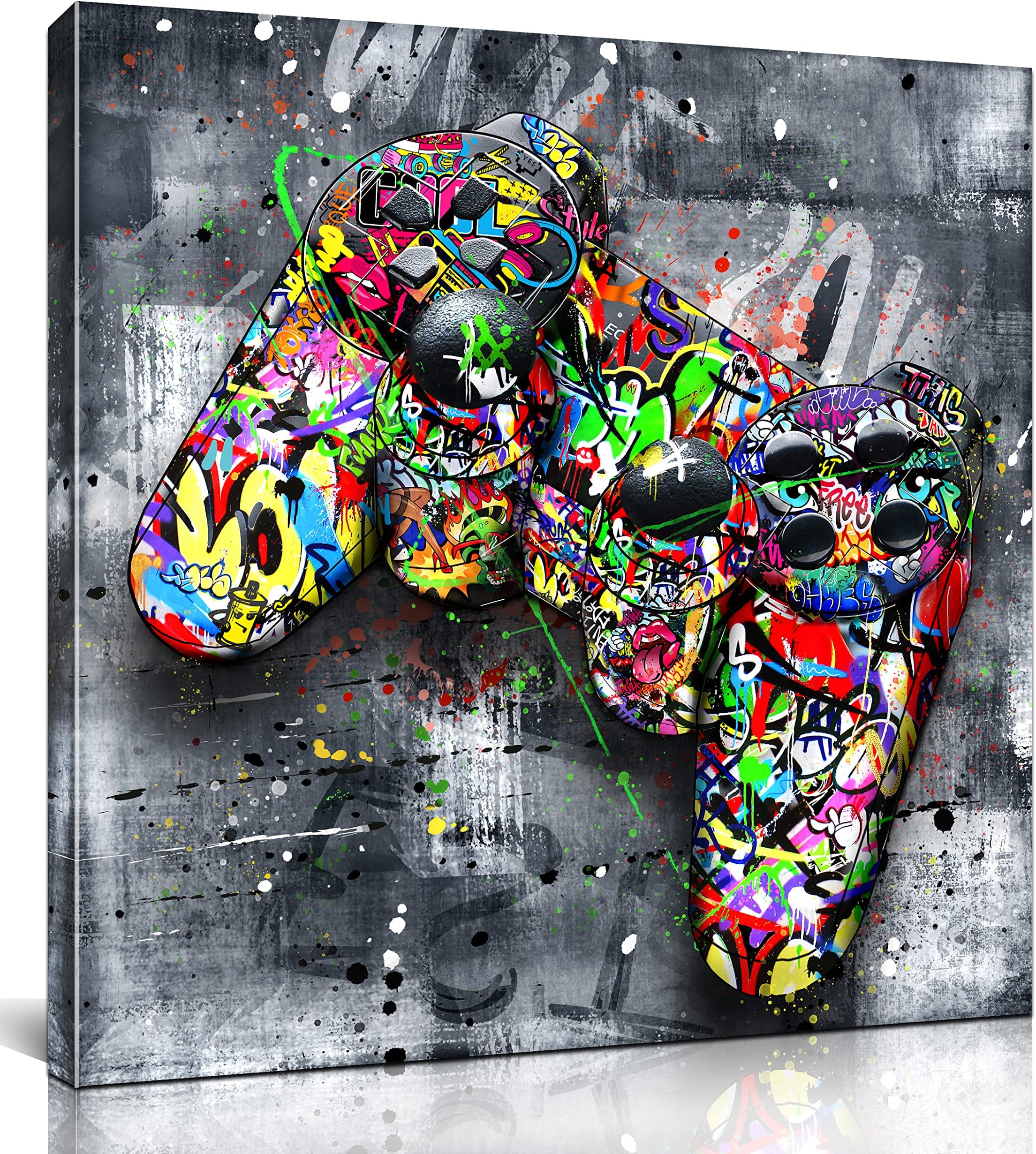 JKWALL77 Graffiti Canvas Wall-Art For Bedroom - Gaming Wall Art For Teen Boys - Abstract Painting Pop Art Modern Home Wall Decor Ready to Hang Size 14" x 14"